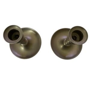 VINTAGE BALDWIN CONSOLE SAUCER CANDLESTICK HOLDERS BRUSHED NICKEL SET 2